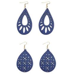ZRosse 2 Pairs Lightweight Natural Wooden Dangle Earrings Sets Statement African Engraving Hollow Teardrop Wood Drop Earring for Women Girls