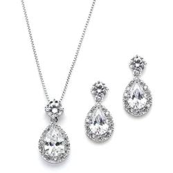 Mariell Pear Shaped CZ Teardrop Necklace and Earrings Set - Wedding Jewelry for Brides & Bridesmaids