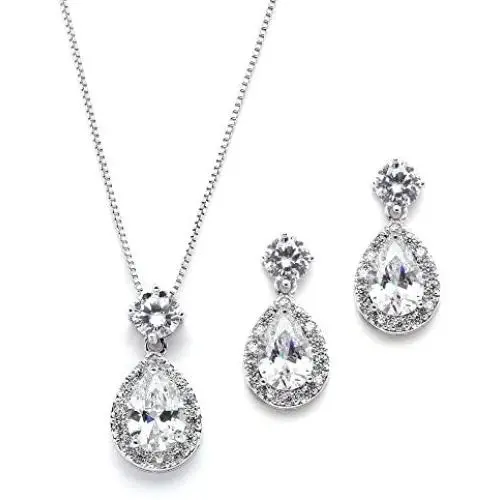 Mariell Pear Shaped CZ Teardrop Necklace and Earrings Set - Wedding Jewelry for Brides & Bridesmaids Mariell Pear Shaped CZ Teardrop Necklace and Earrings Set - Wedding Jewelry for Brides & Bridesmaids