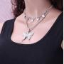 Ludress Boho Butterfly Necklaces Silver Christmas Choker Chain Necklace Rhinestone Pendant Necklaces Jewelry Accessories for Women and Girls