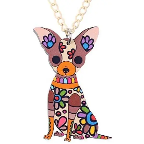 WEVENI Acrylic Cute Floral Chihuahua Dog Necklace Pet Pendant Chain Jewelry Gifts for Women Girls Ladies WEVENI Acrylic Cute Floral Chihuahua Dog Necklace Pet Pendant Chain Jewelry Gifts for Women Girls Ladies