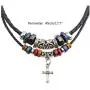 Mystart Pack of 2 Double Beaded Cross Necklace Adjustable European Religious Leather Rope Necklace Jewelry