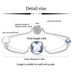 Sllaiss Pearl Crystals Link Bracelet for Women Made with Swarovski Blue Crystals Fashion Girl Jewelry Birthday Gifts,Length 6.8in