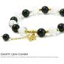Rose&Poem Black Obsidian and Clear Quartz Crystal Bracelet, 14K Gold Plated Leaf Charm Bracelet, Handmade Natural Beaded Stretch Bracelets, Spiritual Reiki Birthstone Healing Gemstone Crystal Bead Dainty Jewelry