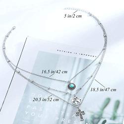 Twinklede Boho Layered Necklace Silver Turquoise Pendant Necklaces Chain Map Necklace Jewelry for Women and Girls (Silver 1)