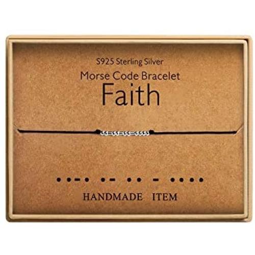 Faith Bracelet Morse Code Jewelry Gift for Her Sterling Silver Beads on Silk Cord inspirational Gift for Women