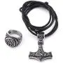 DUTO Viking Combo Bear Paw Ring & Mjolnir Thor Hammer Necklace Adjustable Cord Chain Stainless Steel Jewelry Mens Womens DUTO Viking Combo Bear Paw Ring & Mjolnir Thor Hammer Necklace Adjustable Cord Chain Stainless Steel Jewelry Mens Womens