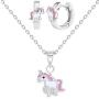 925 Sterling Silver Pink White Unicorn Jewelry Set Earrings Necklace Girls 16