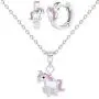 925 Sterling Silver Pink White Unicorn Jewelry Set Earrings Necklace Girls 16