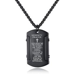Molike Stainless Steel Mens Cross and Bible Verse Prayer Dog Tag Pendant Necklace, Christian Jewelry