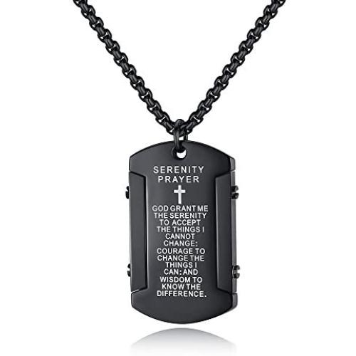 Molike Stainless Steel Mens Cross and Bible Verse Prayer Dog Tag Pendant Necklace, Christian Jewelry
