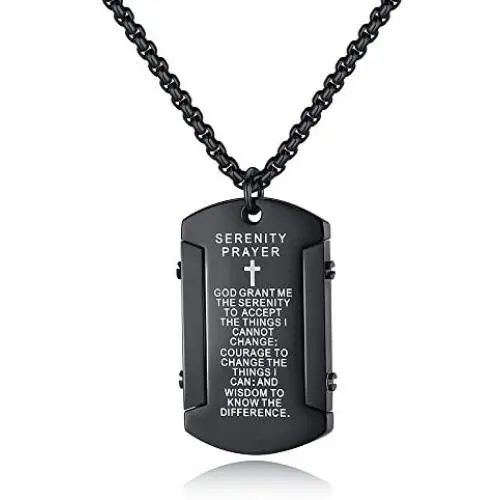 Molike Stainless Steel Mens Cross and Bible Verse Prayer Dog Tag Pendant Necklace, Christian Jewelry Molike Stainless Steel Mens Cross and Bible Verse Prayer Dog Tag Pendant Necklace, Christian Jewelry