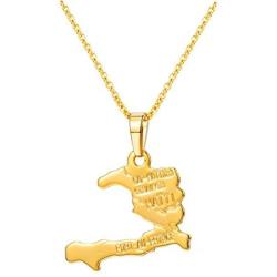 U7 Nation Map Pendant Patriotism Jewelry 18K Gold Plated Necklace Pendant with Adjustable Rolo Chain