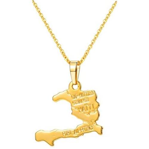 U7 Nation Map Pendant Patriotism Jewelry 18K Gold Plated Necklace Pendant with Adjustable Rolo Chain