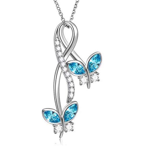 AOBOCO Sterling Silver Infinity Butterfly Necklace Embellished with Crystals from Austria, Anniversary Birthday Butterfly Gifts for Butterfly Lovers, Fine Butterfly Jewelry Gifts for Women