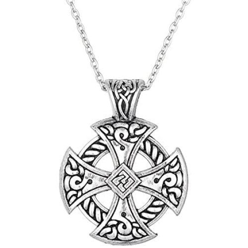 Lemegeton Sun Cross Celtic Cross Pendant Necklace Christian Jewelry Religions Symbol Amulet Talisman Vintage (link necklace)