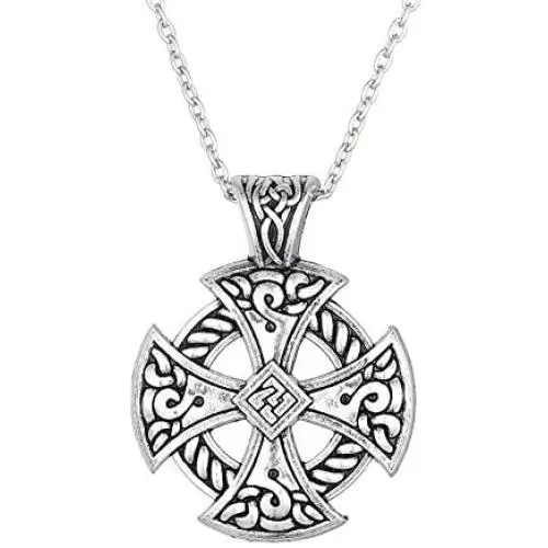 Lemegeton Sun Cross Celtic Cross Pendant Necklace Christian Jewelry Religions Symbol Amulet Talisman Vintage (link necklace)