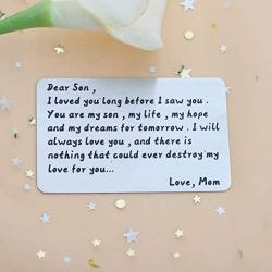 AKTAP Son Gift from Mom Son Engraved Wallet Card Inserts with Mini Love Note Birthday Gift Graduation Gift for Him