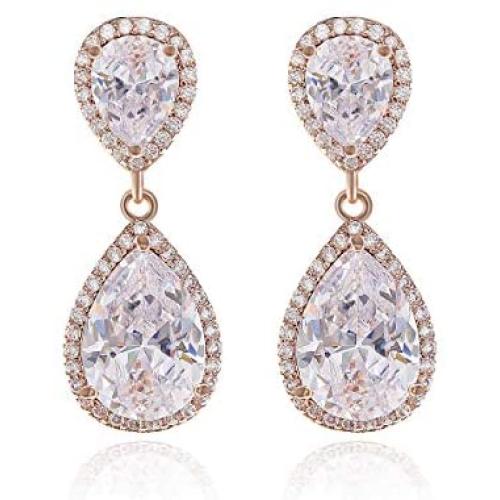 Teardrop Dangle Earrings for Wedding - Sparkly Sterling Silver Cubic Zirconia Crystal Rhinestone Drop Earrings Pierced Austrian Style Hypoallergenic Earrings Womens Bridal Jewelry