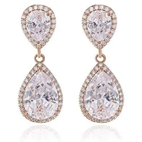 Teardrop Dangle Earrings for Wedding - Sparkly Sterling Silver Cubic Zirconia Crystal Rhinestone Drop Earrings Pierced Austrian Style Hypoallergenic Earrings Womens Bridal Jewelry