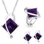 Uloveido Charm Created Topaz Big Square Crystal Necklace Matching Stud Earrings Rings Jewelry Set T295