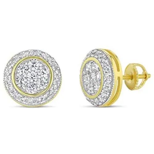 Mens Ladies 14K Gold Over Silver Lab Diamond Earrings Screw Back Studs Iced Out aretes para hombre - Mens Earrings, Screw Back, Mens Jewelry, Hip hop Earring