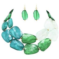 Rosemarie Collections Womens Ombre Polished Resin Statement Necklace Earring Set