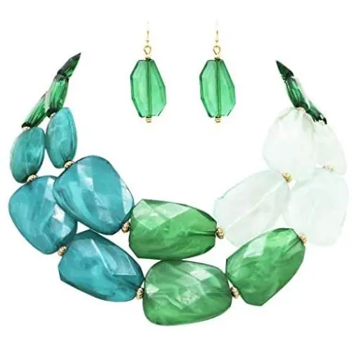 Rosemarie Collections Womens Ombre Polished Resin Statement Necklace Earring Set Rosemarie Collections Womens Ombre Polished Resin Statement Necklace Earring Set