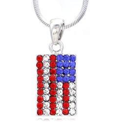 Soulbreezecollection Patriotic Red White Blue American USA US Flag Star Necklace Pendant Rhinestones 4th of July Jewelry