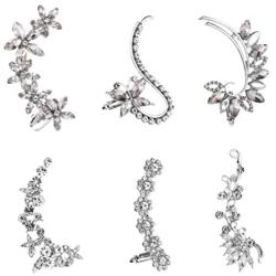 Elegant Rhinestone Flower Ear Cuff Shiny Glamour Bohemian NO Piercing Crystal Earrings Wrap Stud Clip Earrings Lady Birthday Party Wedding Jewelry