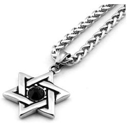 Warvik Jewish Star of David Pendant Necklace Dog Tag Hexagram, Stainless Steel Jewelry Mens Womens Wheat Chain 20/28inch