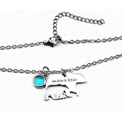 Mom Necklace for Women Mama Bear Necklace Gift from Daughter Son Mother Engraved Birthstone Pendant Novelty Women Jewelry for Birthday, Mother’s Day, Christmas, Thanksgiving, Wedding, Baby Shower