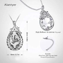 Alantyer Austrian Crystal Teardrop Necklace with Lucky Olive Leaf Birthstone Pendant 14K White Gold Plated Chain Necklace for Women Girls Silver Jewelry Gift 18