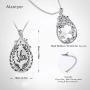 Alantyer Austrian Crystal Teardrop Necklace with Lucky Olive Leaf Birthstone Pendant 14K White Gold Plated Chain Necklace for Women Girls Silver Jewelry Gift 18