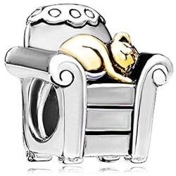 Q&Locket Sleepy Cat In Chair Two Tone Charm Bead For Bracelet