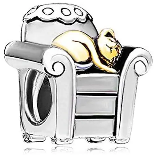Q&Locket Sleepy Cat In Chair Two Tone Charm Bead For Bracelet Q&Locket Sleepy Cat In Chair Two Tone Charm Bead For Bracelet