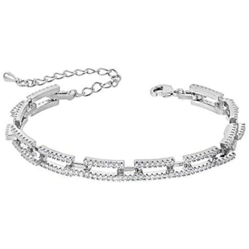 MEEDOZ White Gold/Gold Plated Luxurious Geometrical Rectangle CZ Tennis Bracelet for Women Bride