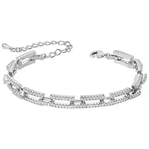 MEEDOZ White Gold/Gold Plated Luxurious Geometrical Rectangle CZ Tennis Bracelet for Women Bride