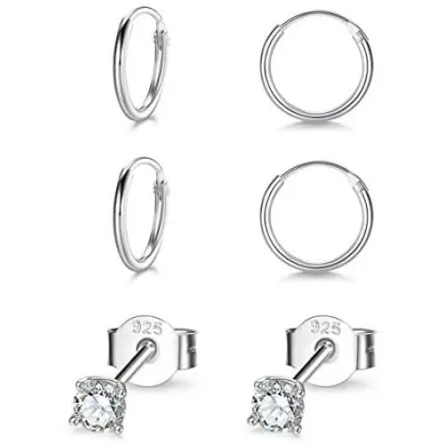 Sterling Silver Stud Earrings Small Cartilage Hoop Earrings for Women Men- 3 Pairs of Hypoallergenic Tiny 3mm Cubic Zirconia Round Ball Earrings & 10mm/12mm Cartilage Earring Hoops Sterling Silver Stud Earrings Small Cartilage Hoop Earrings for Women Men- 3 Pairs of Hypoallergenic Tiny 3mm Cubic Zirconia Round Ball Earrings & 10mm/12mm Cartilage Earring Hoops