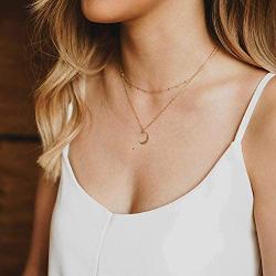 SHERLOVE Gold/Silver Crescent/Full/Circle Moon Pendant Necklace, Real Gold/Sterling Silver Plated Moon Necklaces for Women Girls Simple Necklace Boho Jewelry Moms Gift