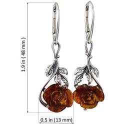 Sterling Silver and Baltic Honey Amber Leverback Earrings''Open Rose''