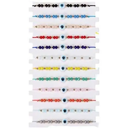 12 Pcs Colorful Evil Eye Beaded Bracelets Handmade Braided String Good Luck Nazar Amulet Bangle Lucky Turkish Religious Symbol Jewelry