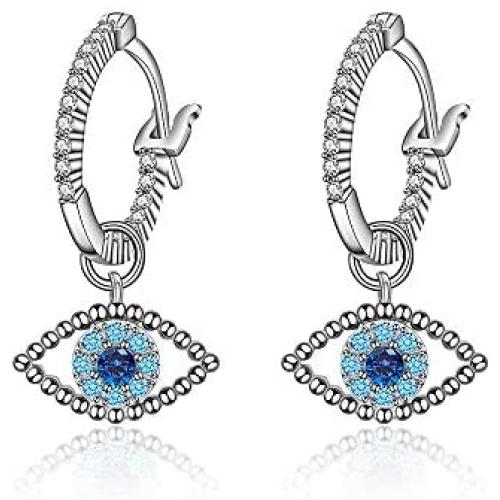 Evil Eye Huggie Hoop Earrings S925 Small Dangle Drop Protection Post Earrings for Women Girls Cute Evil Eye Jewelry Gifts for Her Hypoallergenic for Sensitive Ears