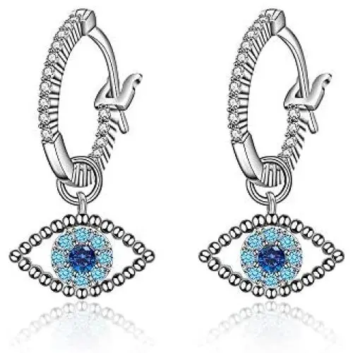 Evil Eye Huggie Hoop Earrings S925 Small Dangle Drop Protection Post Earrings for Women Girls Cute Evil Eye Jewelry Gifts for Her Hypoallergenic for Sensitive Ears