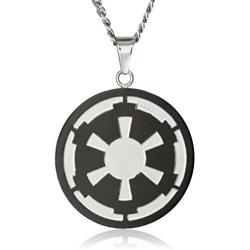 Star Wars Jewelry Mens Imperial Symbol Front with Etched Death Star at The Back Pendant Necklace, 22''