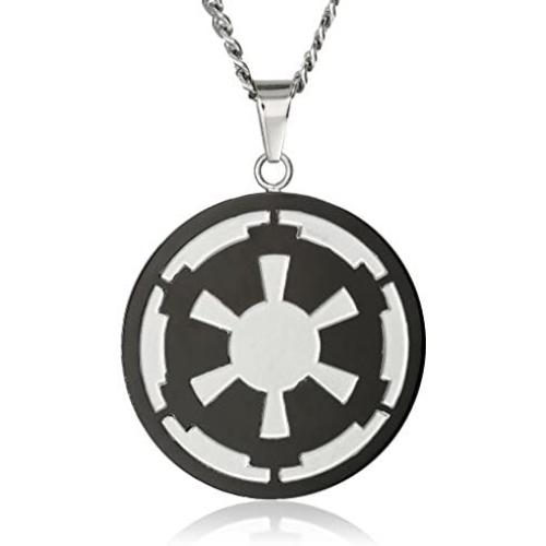 Star Wars Jewelry Mens Imperial Symbol Front with Etched Death Star at The Back Pendant Necklace, 22''