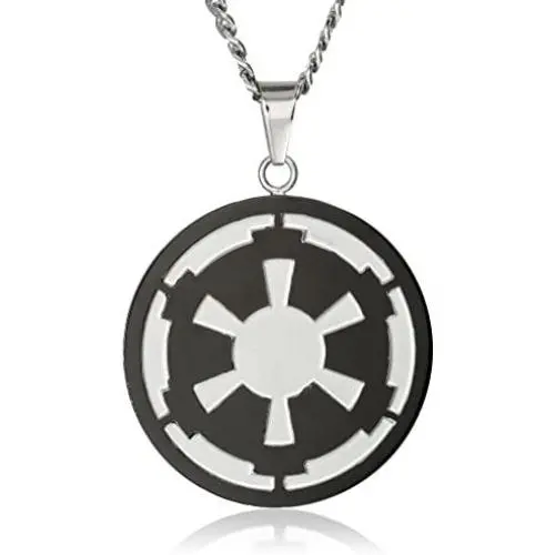 Star Wars Jewelry Mens Imperial Symbol Front with Etched Death Star at The Back Pendant Necklace, 22''