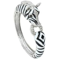 EVER FAITH Austrian Crysta Enamel Art Deco Zebra Horse Animal Hinged Bracelet