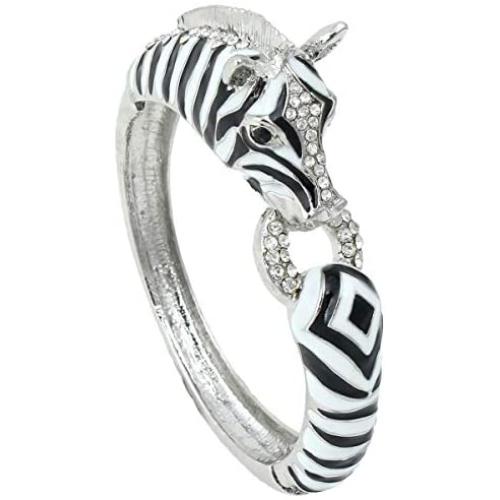 EVER FAITH Austrian Crysta Enamel Art Deco Zebra Horse Animal Hinged Bracelet