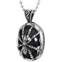 COOLSTEELANDBEYOND Mens Womens Steel Vintage Spider Skull Oval Pendant Necklace, Silver Black, 30 inches Ball Chain